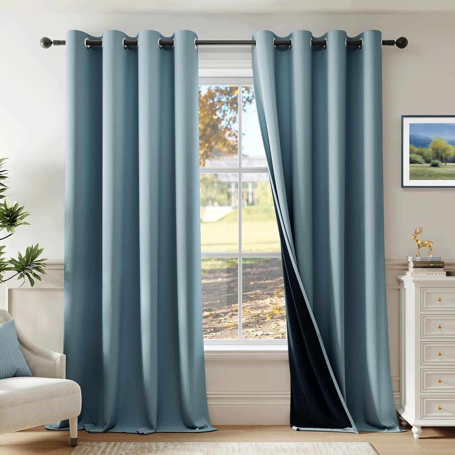 Beauoop Dusty Blue Blackout Curtains for Bedroom and Living Room