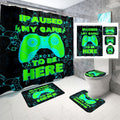 Gamer Shower Curtain for Boys 4PC Set - Playful Green Gamepad Design