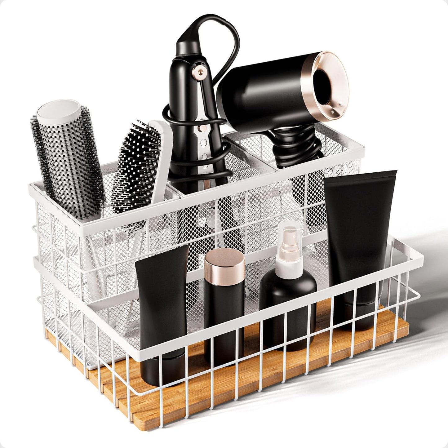 Metal & Bamboo Hot Tool Organizer for Vanity