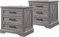 Farmhouse Nightstands Set of 2 - 3 Drawer End Tables with Charging