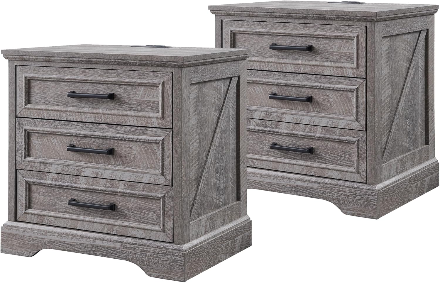 ACCOHOHO Farmhouse Nightstands Set of 2 with Charging Station