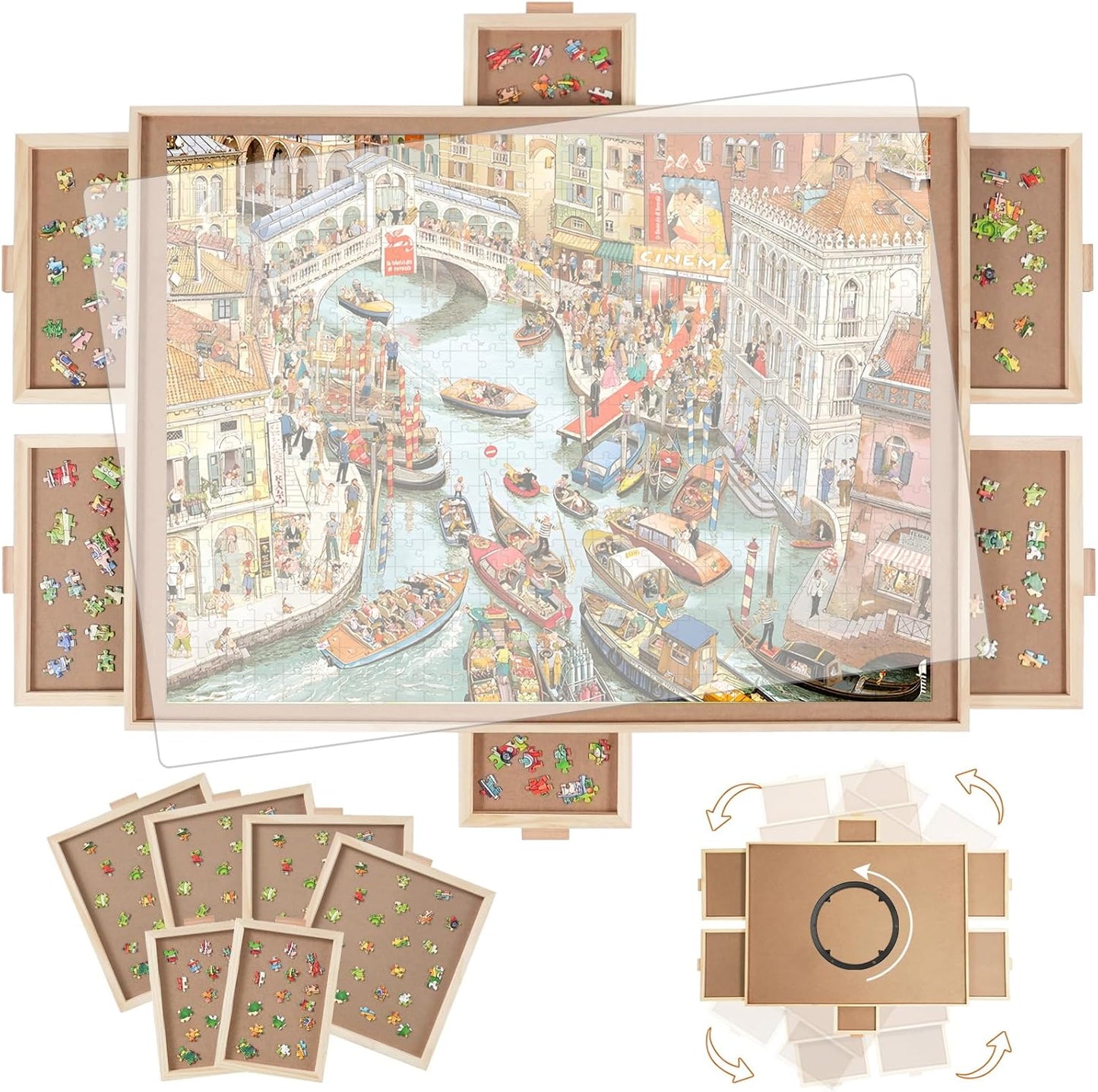 1500 Pieces Rotating Puzzle Board with 6 Drawers for Puzzlers