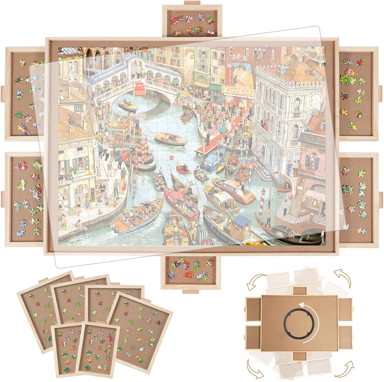 1500 Pieces Rotating Puzzle Board with 6 Drawers for Puzzlers