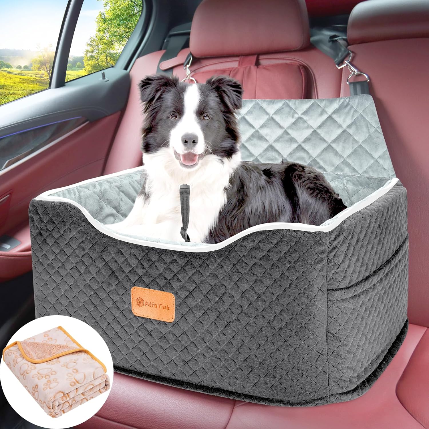 Memory Foam Booster Dog Car Seat for Medium Dogs Under 45LBS