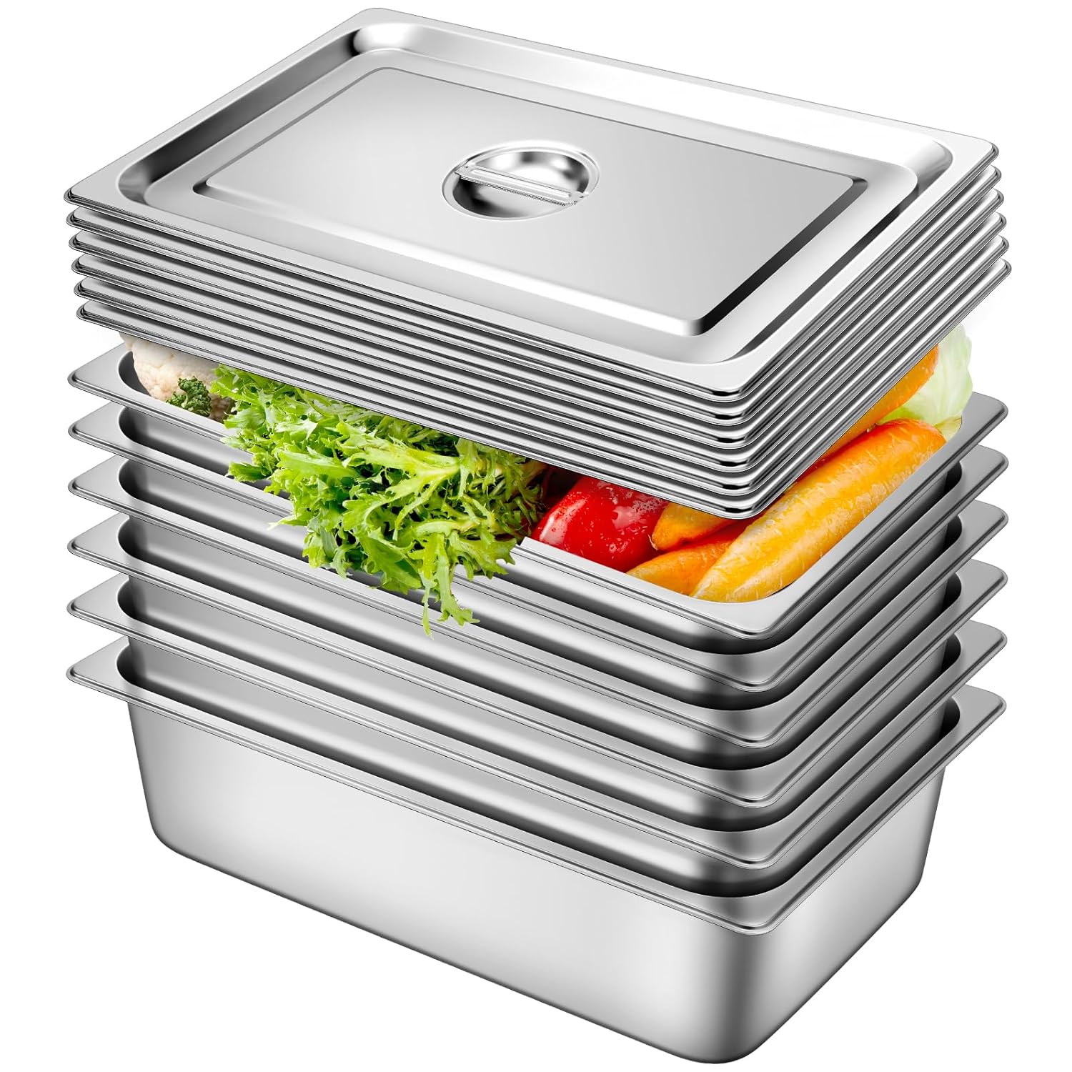 Stainless Steel Hotel Pan with Lids 6 Pack for Catering Needs