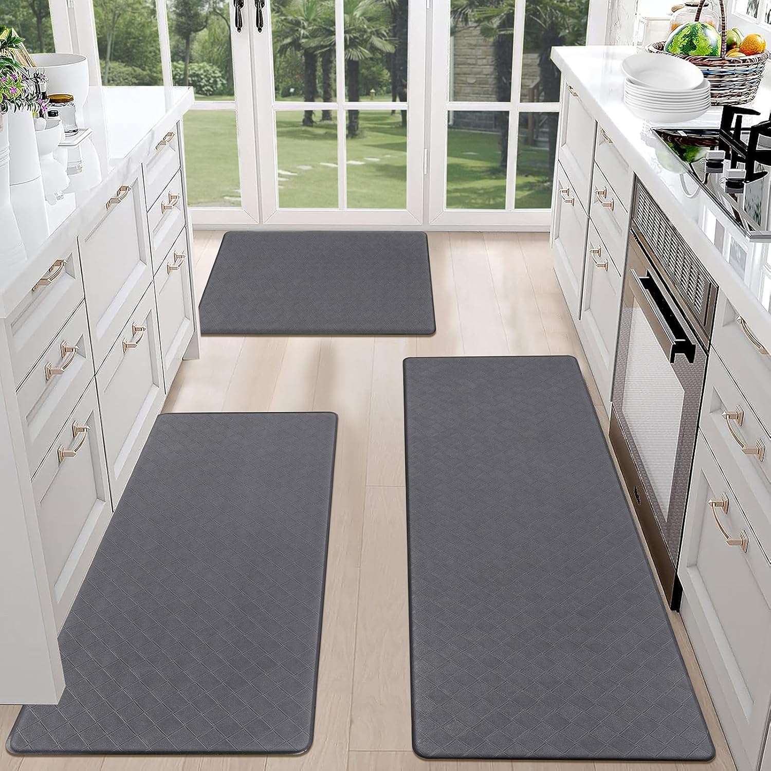 HEBE Anti Fatigue Kitchen Mats Set of 3 Cushioned Non Slip Rugs