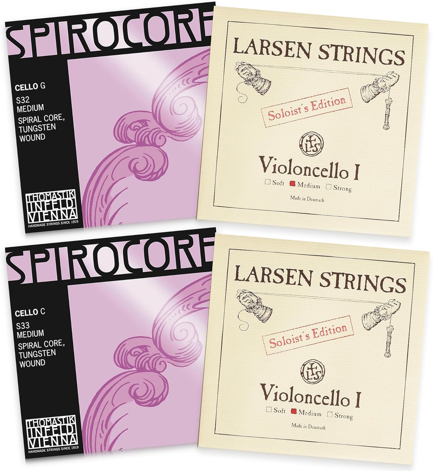 Spirocore Tungsten and Larsen Cello Strings Set for 4/4 Cello