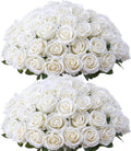 50 PCS Fake White Roses Artificial Silk Flowers - Bulk Wedding Decor
