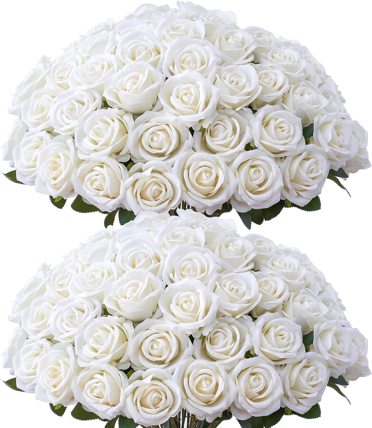 50 PCS Fake White Roses for Wedding Decor and Floral Arrangements