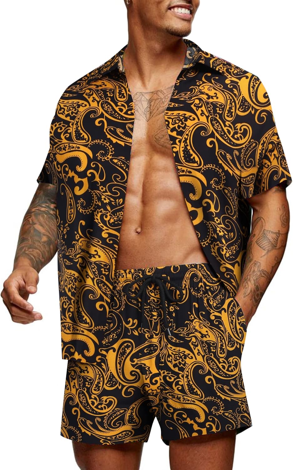COOFANDY Men's Hawaiian Matching Set for Summer Beach Fun
