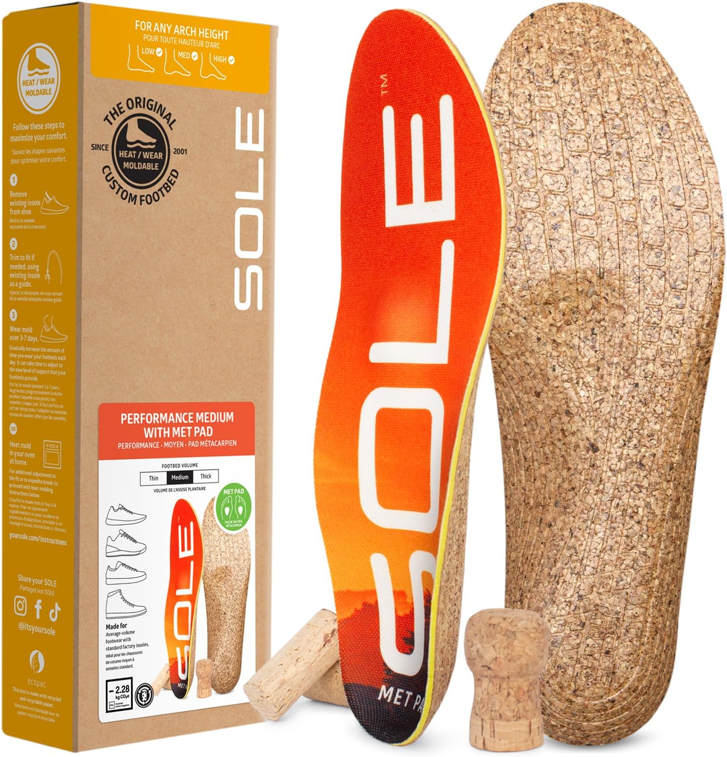 SOLE Performance Medium Insoles for Arch Support and Relief