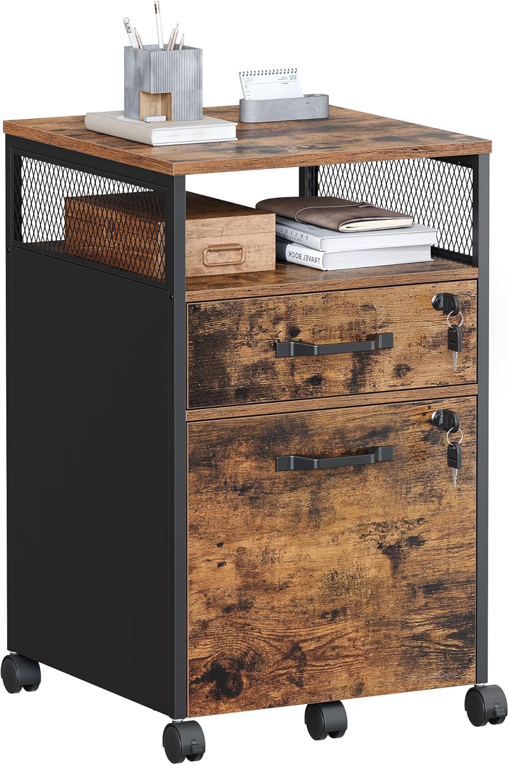 VASAGLE Mobile Filing Cabinet with Lockable Drawers for Office