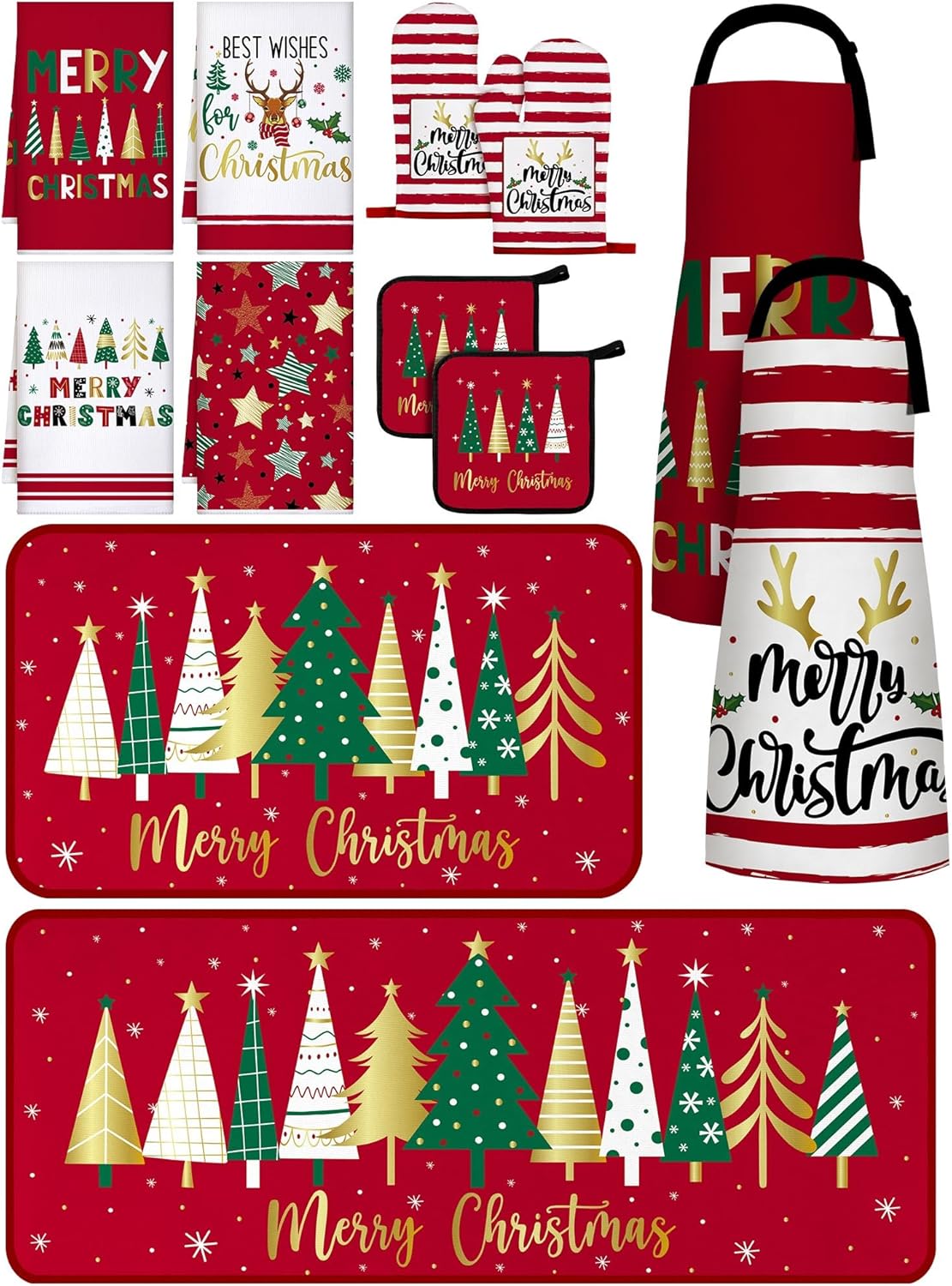 12 Pcs Christmas Tree Kitchen Decor Set for Festive Cooking