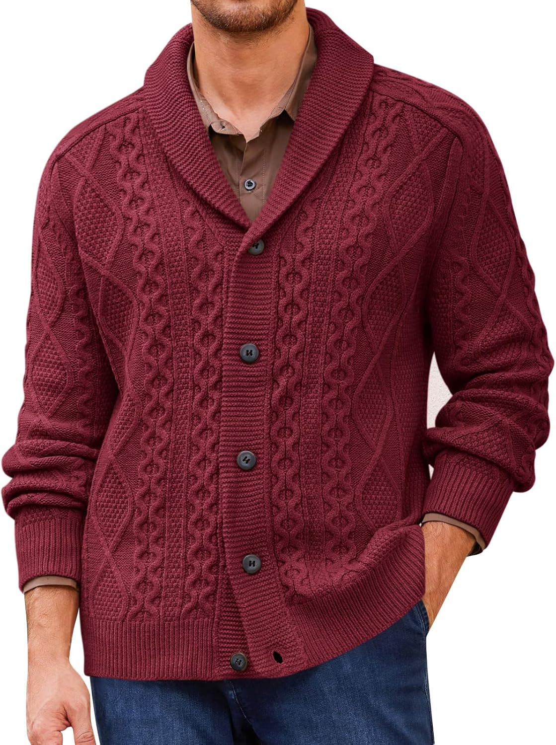 Runcati Mens Shawl Collar Cardigan Sweater for Fall and Winter