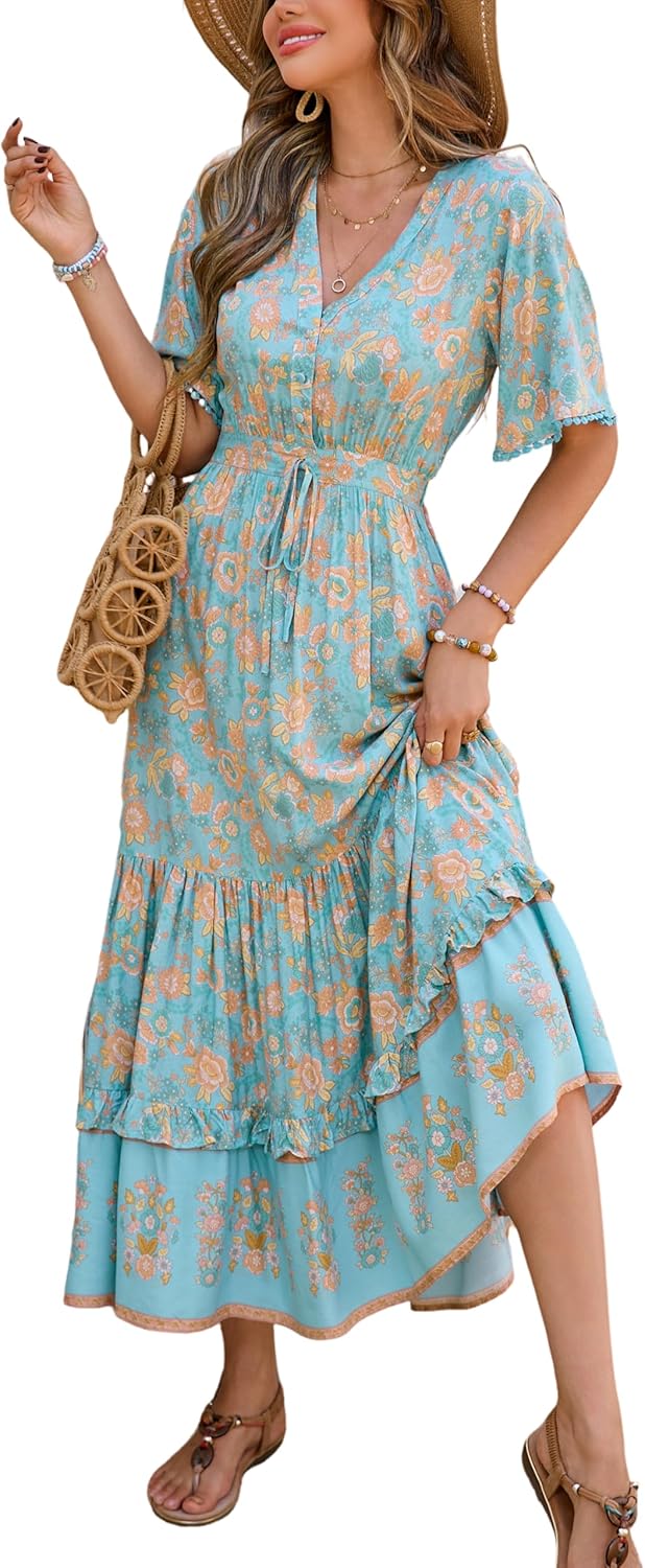 R.Vivimos Womens Summer Cotton Floral Print Midi Dress Review