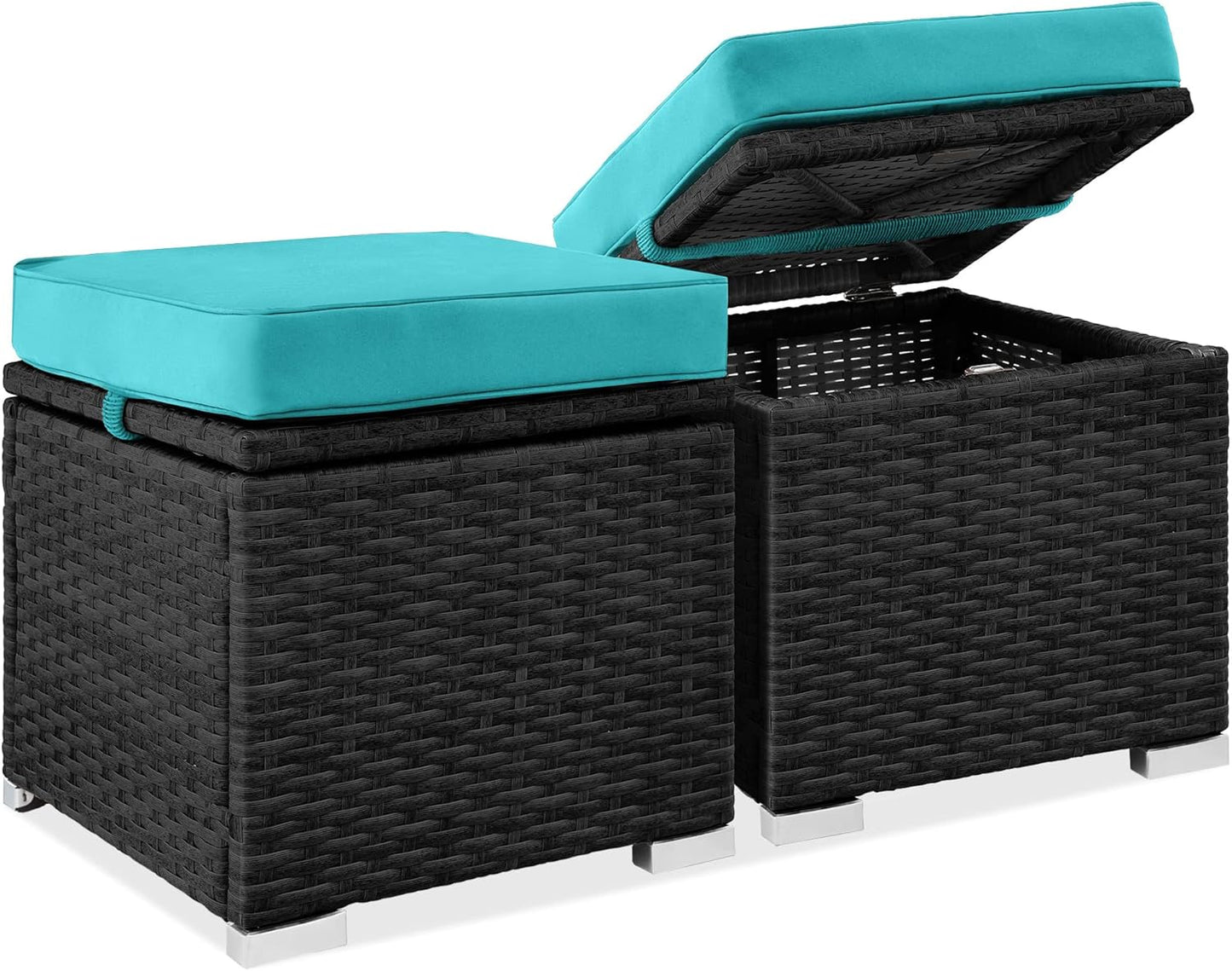 Multipurpose Outdoor Wicker Ottomans with Hidden Storage