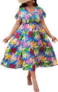 Floerns Plus Size Boho Floral V Neck A Line Long Dress (Style 931F)