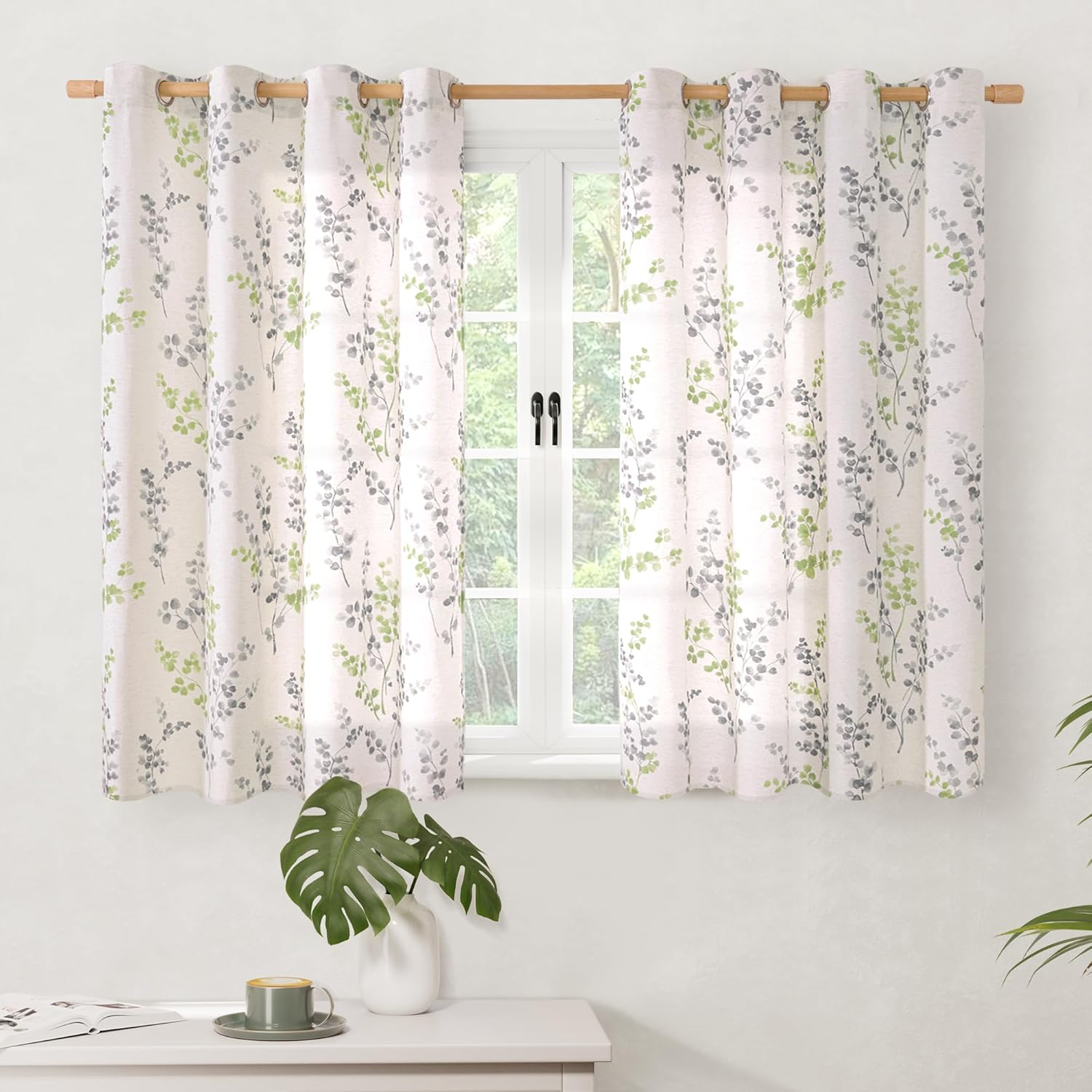 BGment Short Linen Curtains for Small Windows in Sage Green