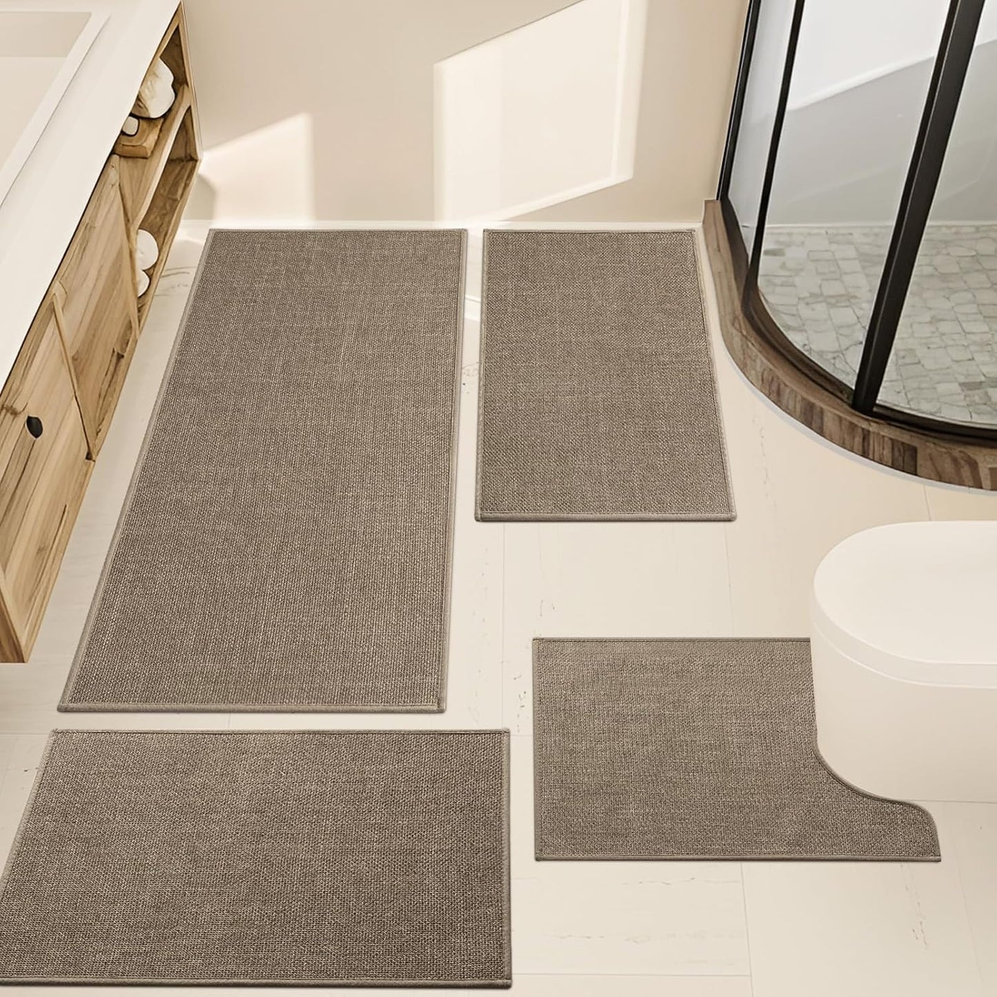 YIHOUSE Brown Bathroom Rug Sets 4 Piece for Stylish Comfort