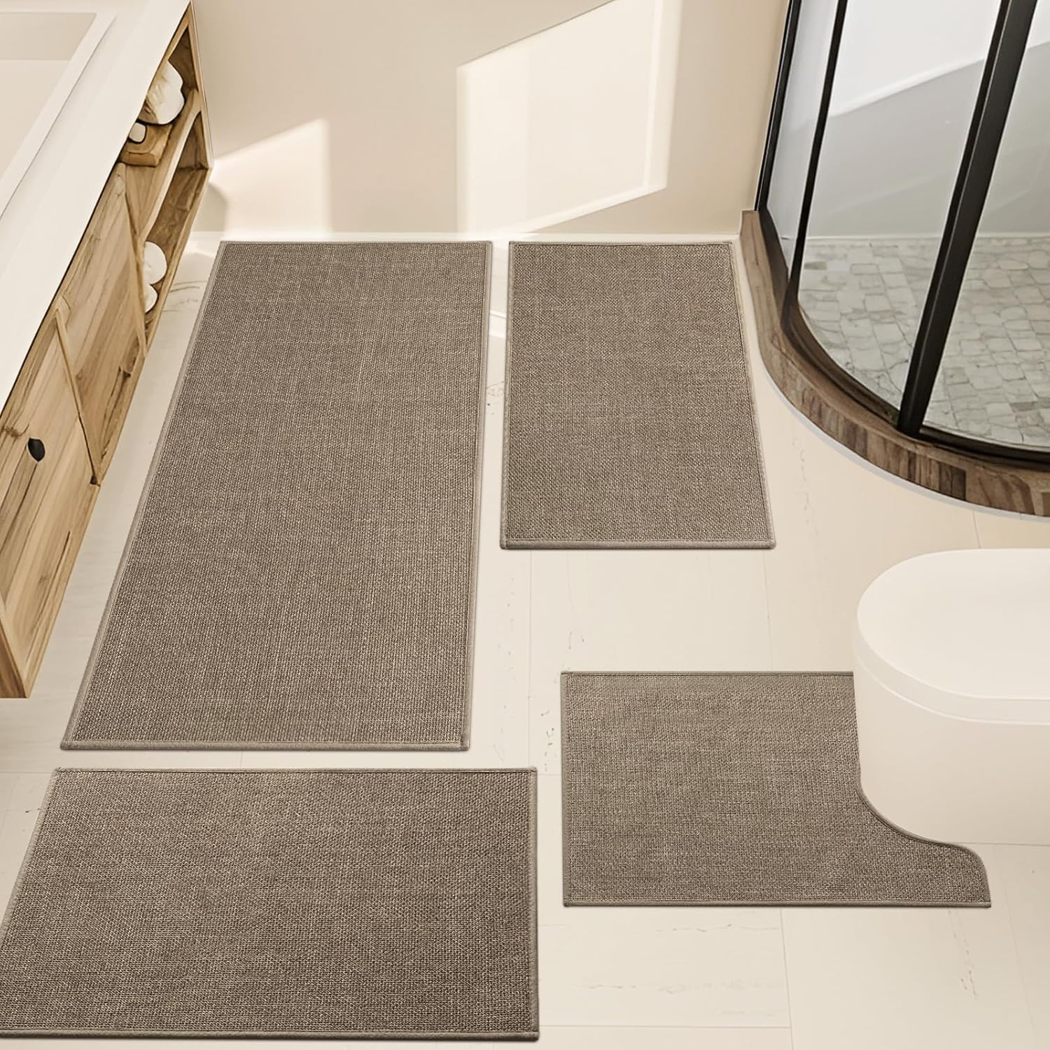 YIHOUSE Brown Bathroom Rug Sets 4 Piece for Stylish Comfort