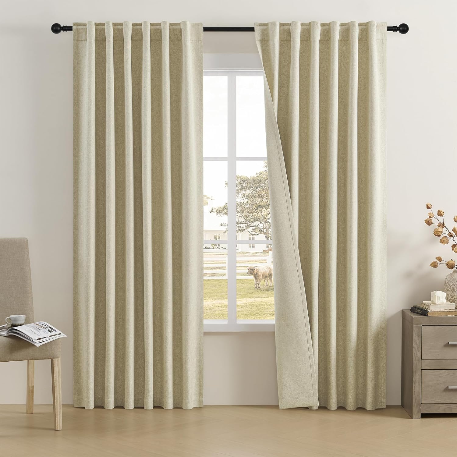 DUALIFE Blackout Curtains 90 Inch Long for Living Room Style