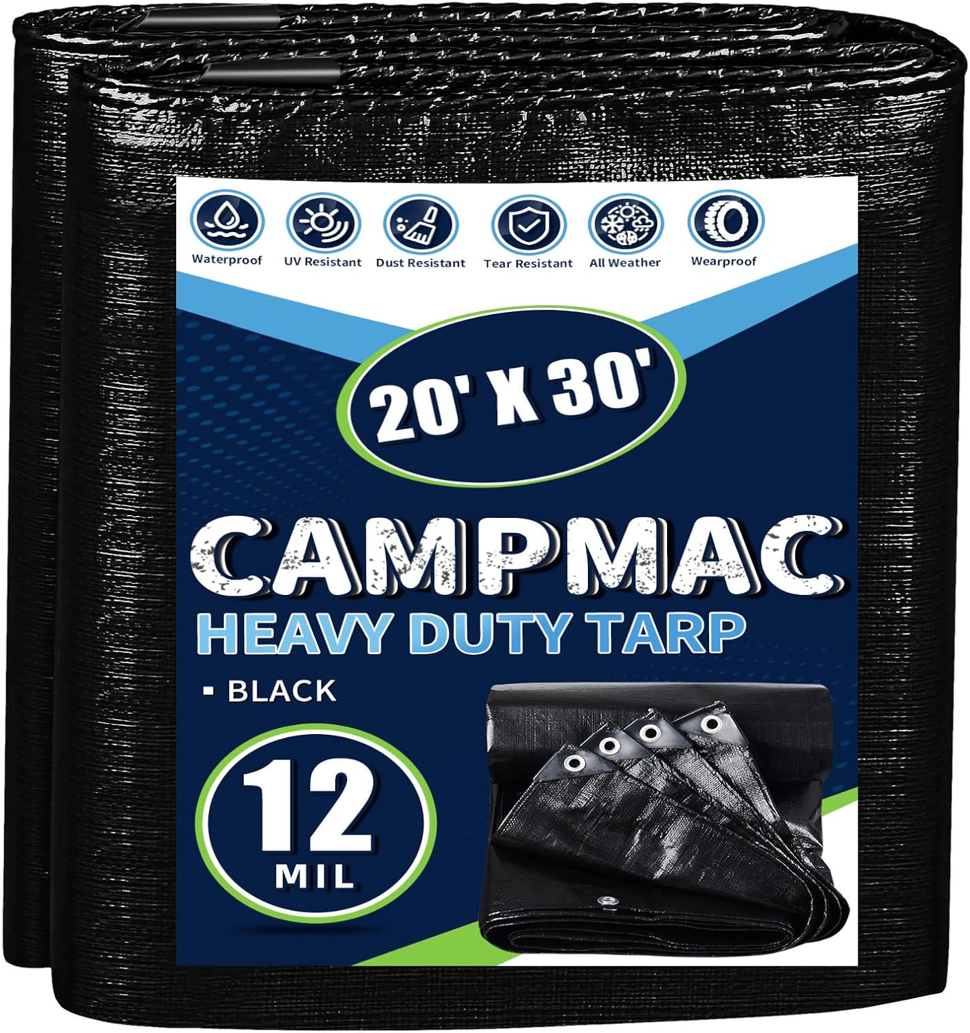 Black Heavy Duty Waterproof Tarps 20x30 for All Weather Use