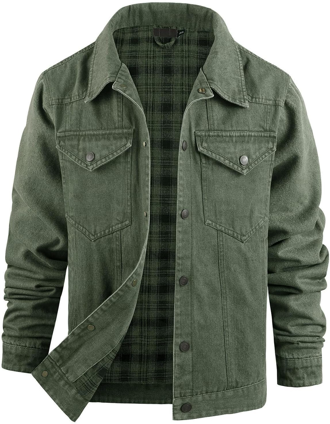 Flygo Mens Flannel Lined Denim Jacket for Classic Western Style