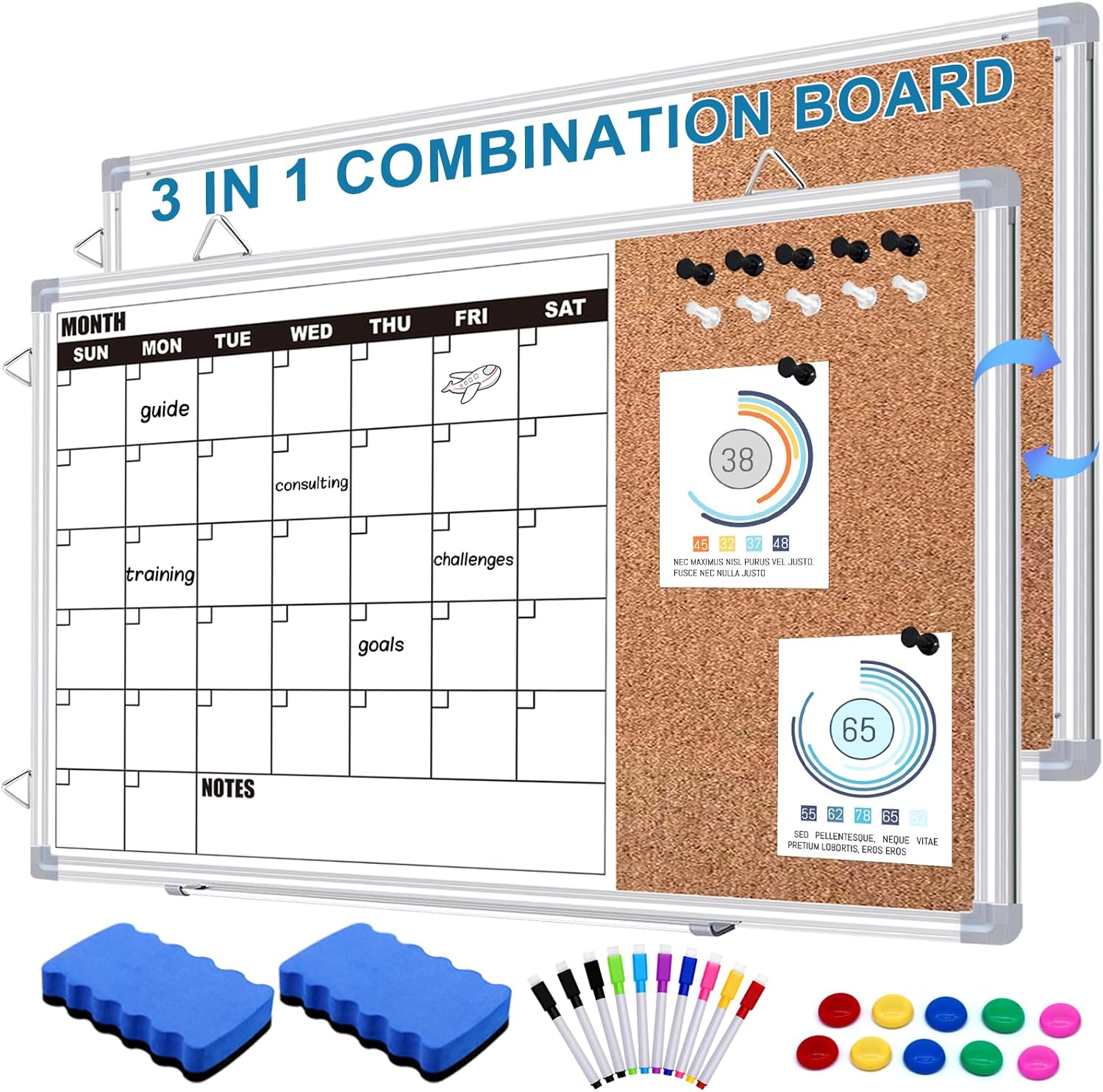 Double Sided Calendar Whiteboard for Wall - 36 x 24 in
