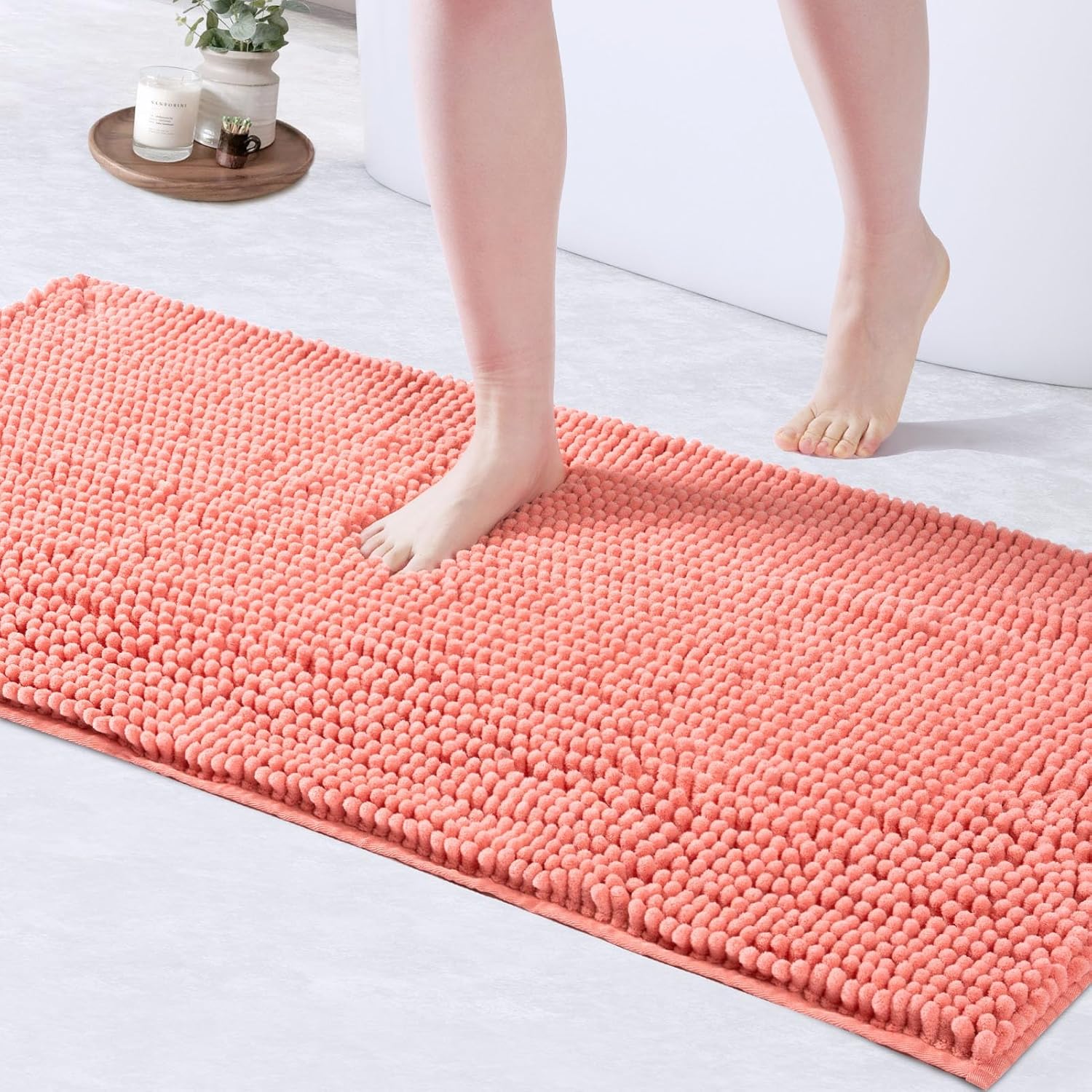 FRESHMINT Large Chenille Bathroom Rugs Mat for Comfort & Safety