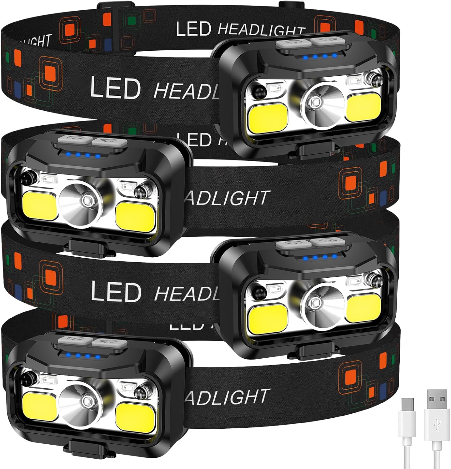 LHKNL Rechargeable Headlamp with Motion Sensor for Outdoor Use