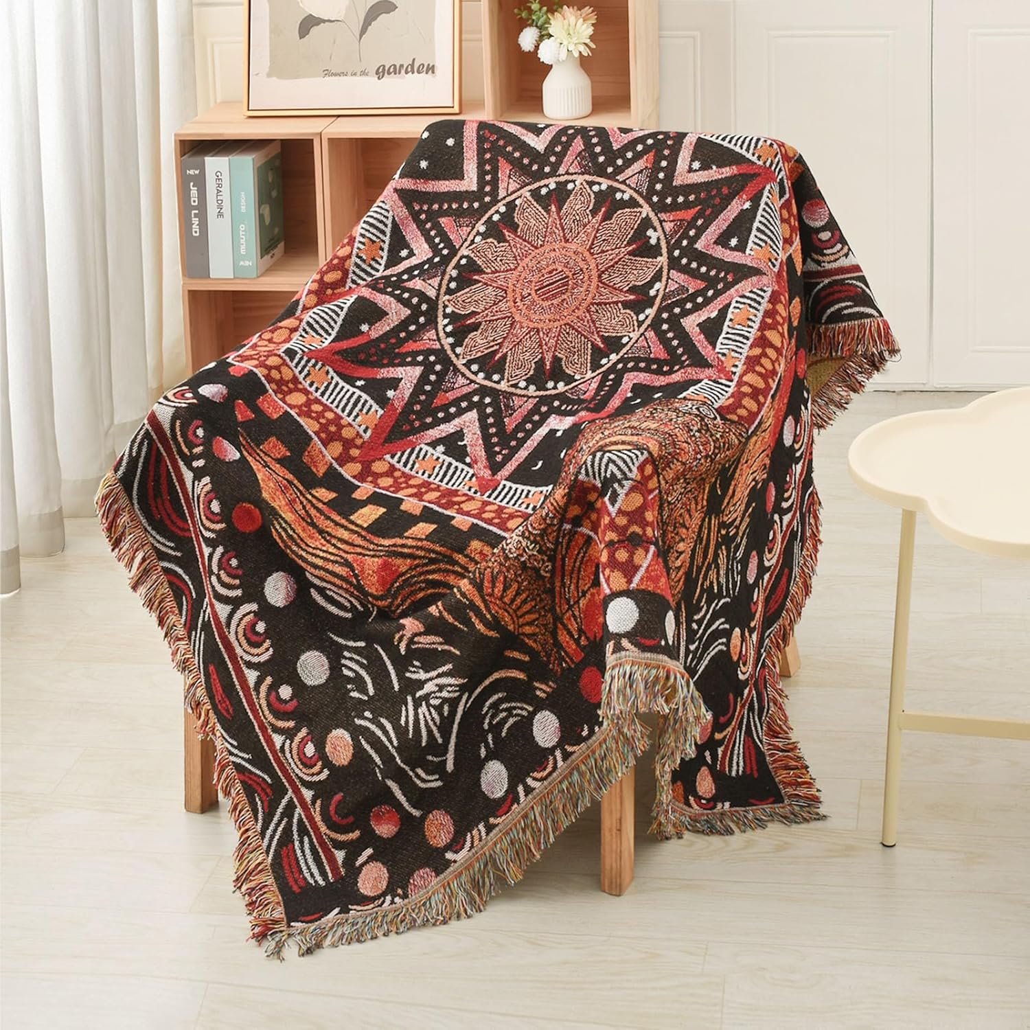 Boho Throw Blanket Reversible Cotton for Cozy Room Decor