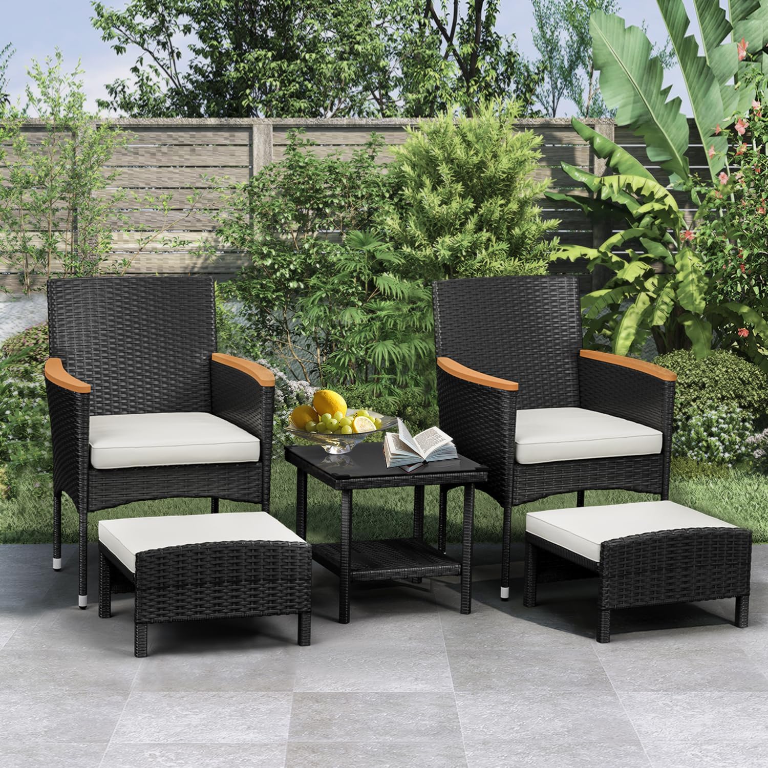 5 PCS Outdoor Patio Furniture Set with Table & Ottoman for Comfort