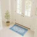 Blue Modern Oushak Rug 2x3 - Vintage Inspired Washable Doormat