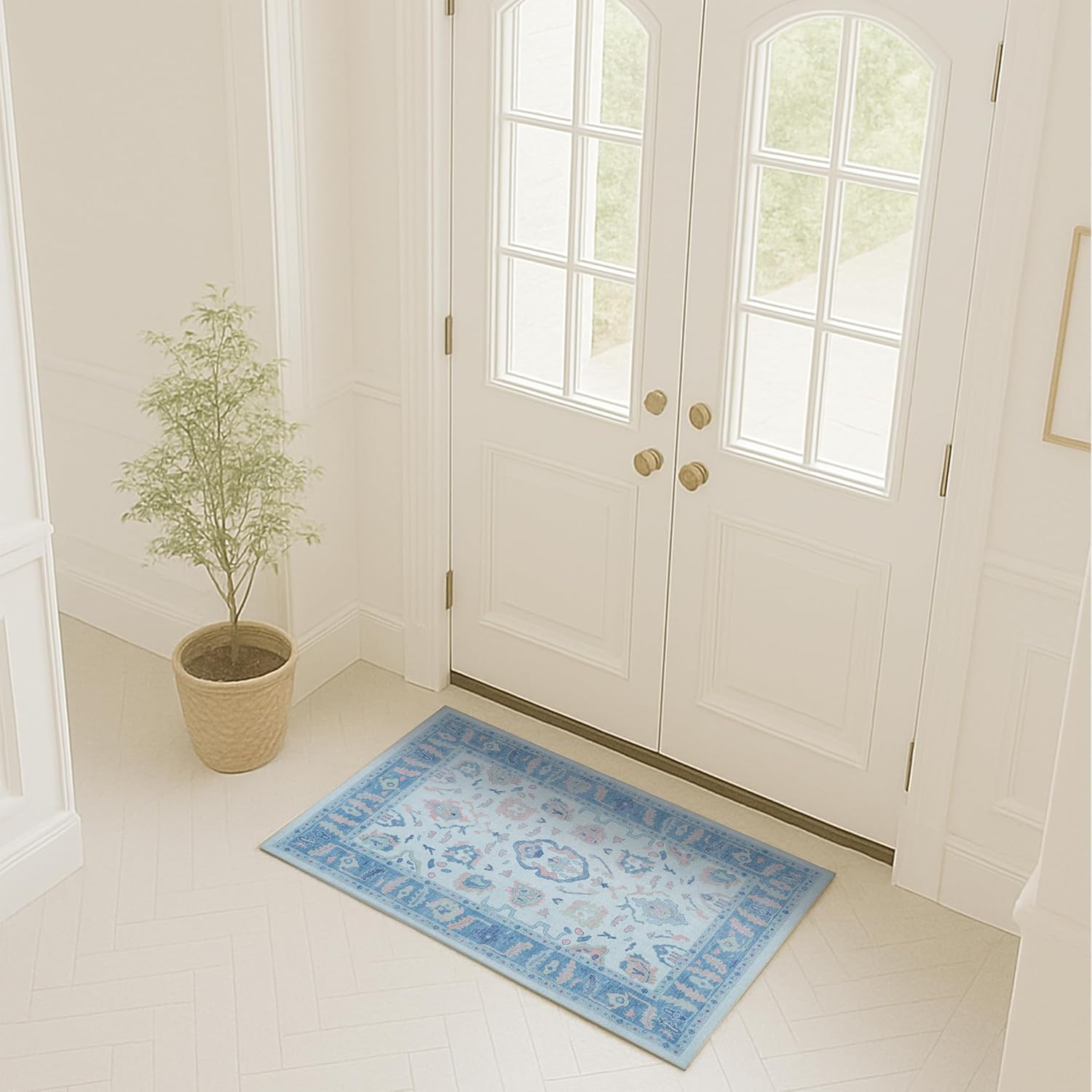 Blue Modern Oushak Rug 2x3 for Luxury Living Room Style