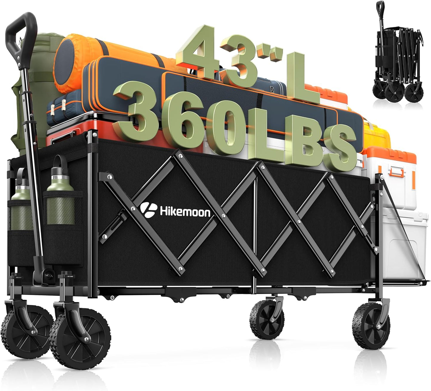 43in Extra Long Collapsible Wagon for Outdoor Utility Use
