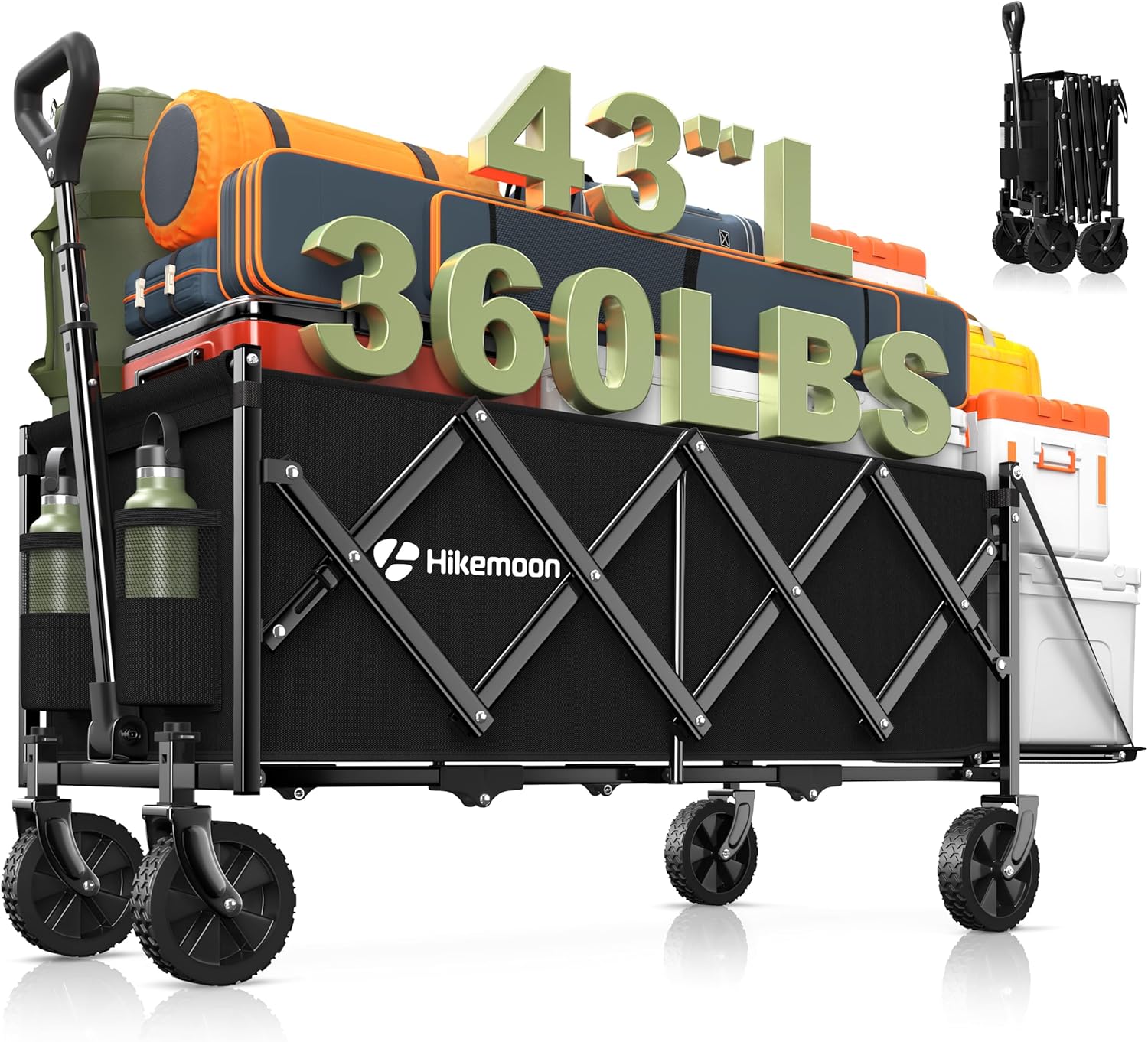 43in Extra Long Collapsible Wagon for Outdoor Utility Use