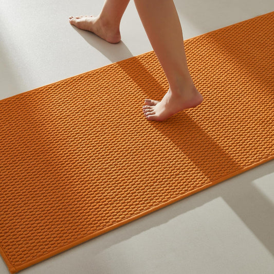Bathroom Runner Rugs Non Slip Quick Dry Low Pile 16x60 in Orange