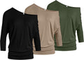 3 Pack Dolman Tops for Women Off The Shoulder - Banded Waist Fit