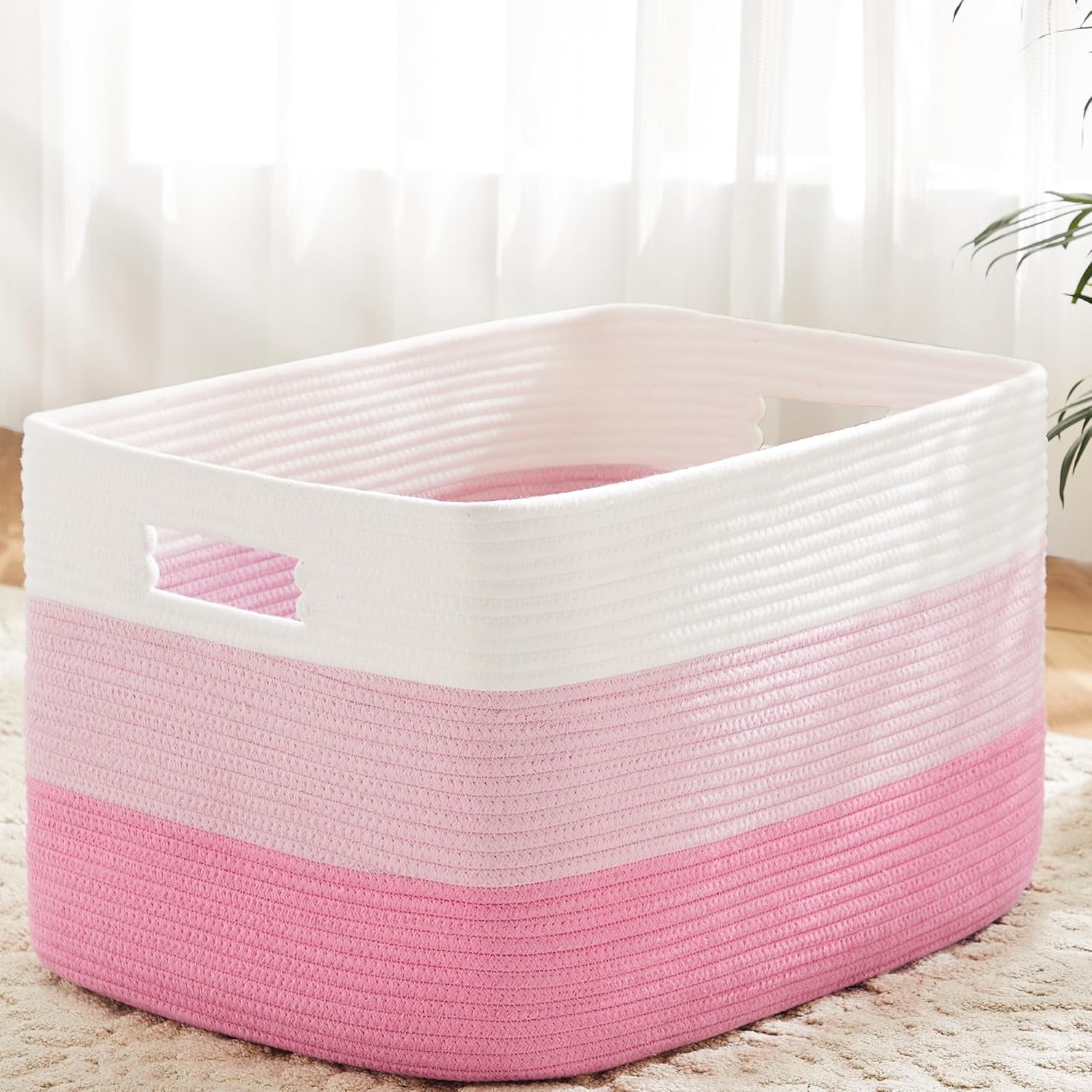 Rectangle Woven Baskets for Storage - Elegant Cotton Hamper