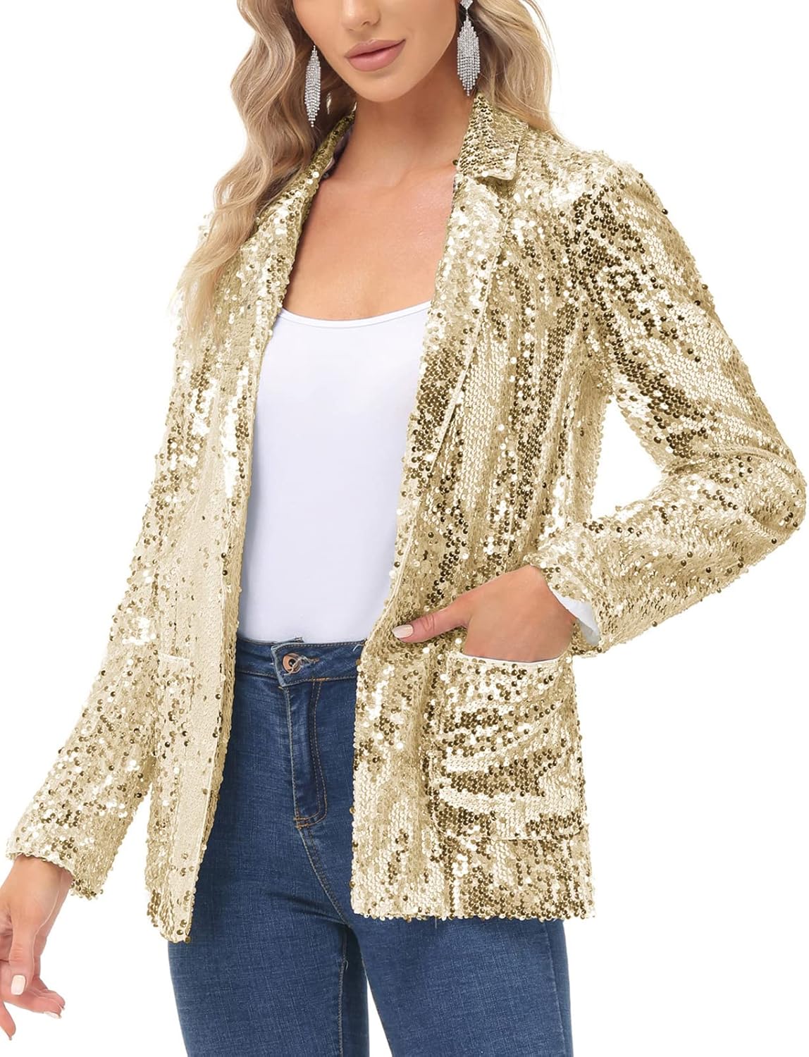 KANCY KOLE Women's Sequin Blazer Jacket for Glamorous Style
