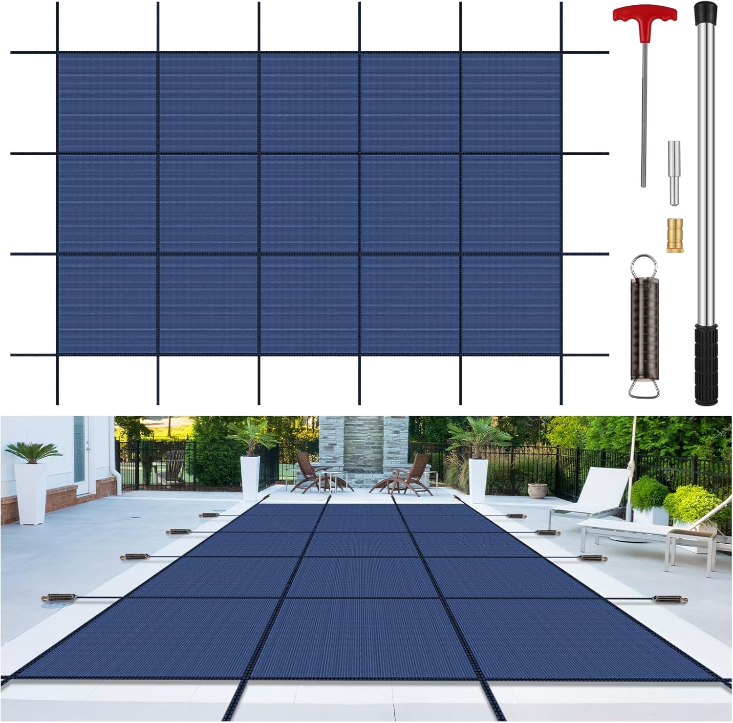 Inground Pool Cover Safety for Rectangle Pools, Durable Mesh Design