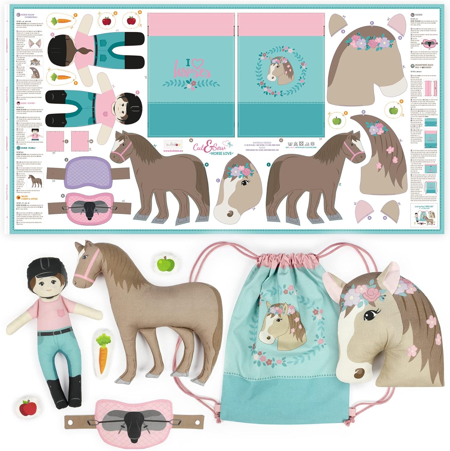 Horse-Themed Fabric Panel Sewing Kit for Creative Kids & Adults