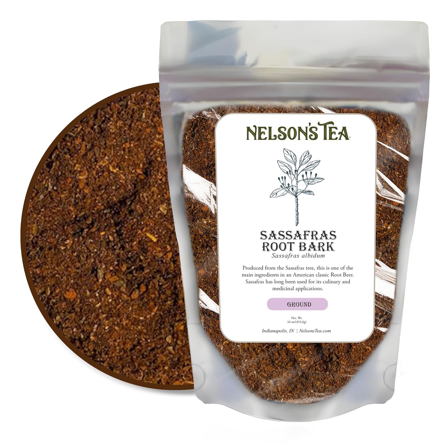Sassafras Root Bark Ground Herbal Tea for Brewing Wellness