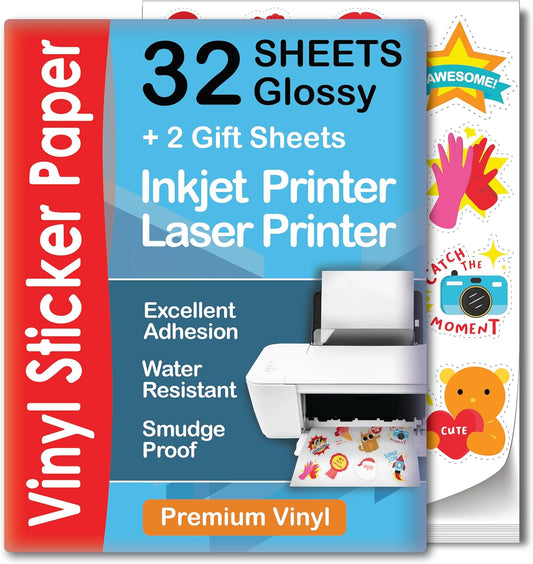 Vivid Glossy Waterproof Sticker Paper - 32 Sheets