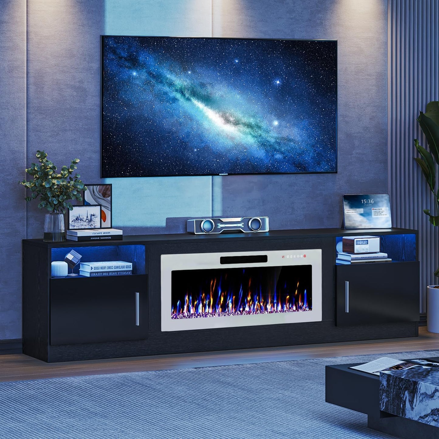 VITESSE TV Stand with Electric Fireplace for 90in TVs