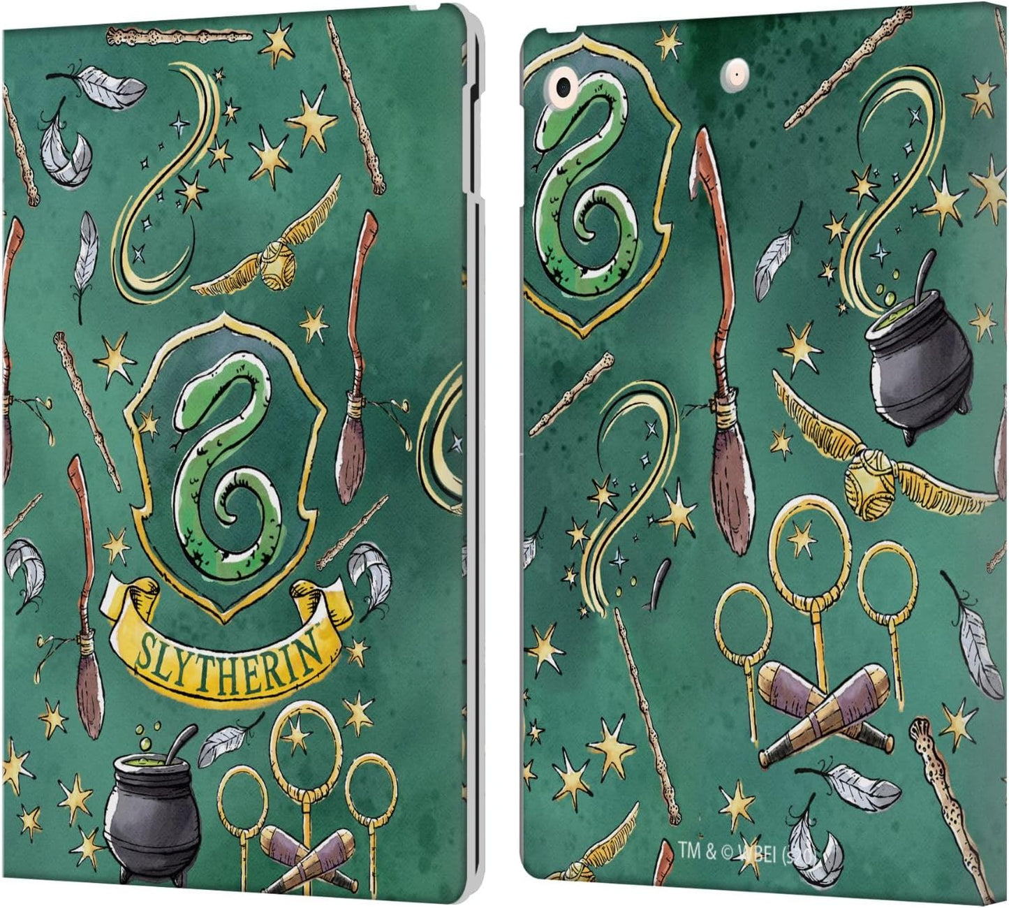 Harry Potter Slytherin Pattern Leather Wallet Case for iPad 10.2
