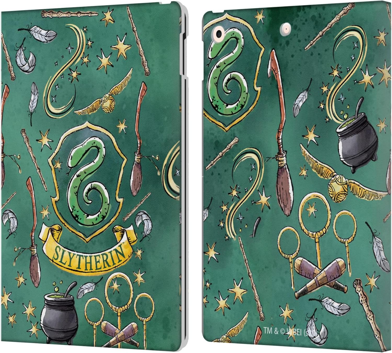 Harry Potter Slytherin Pattern Leather Wallet Case for iPad 10.2
