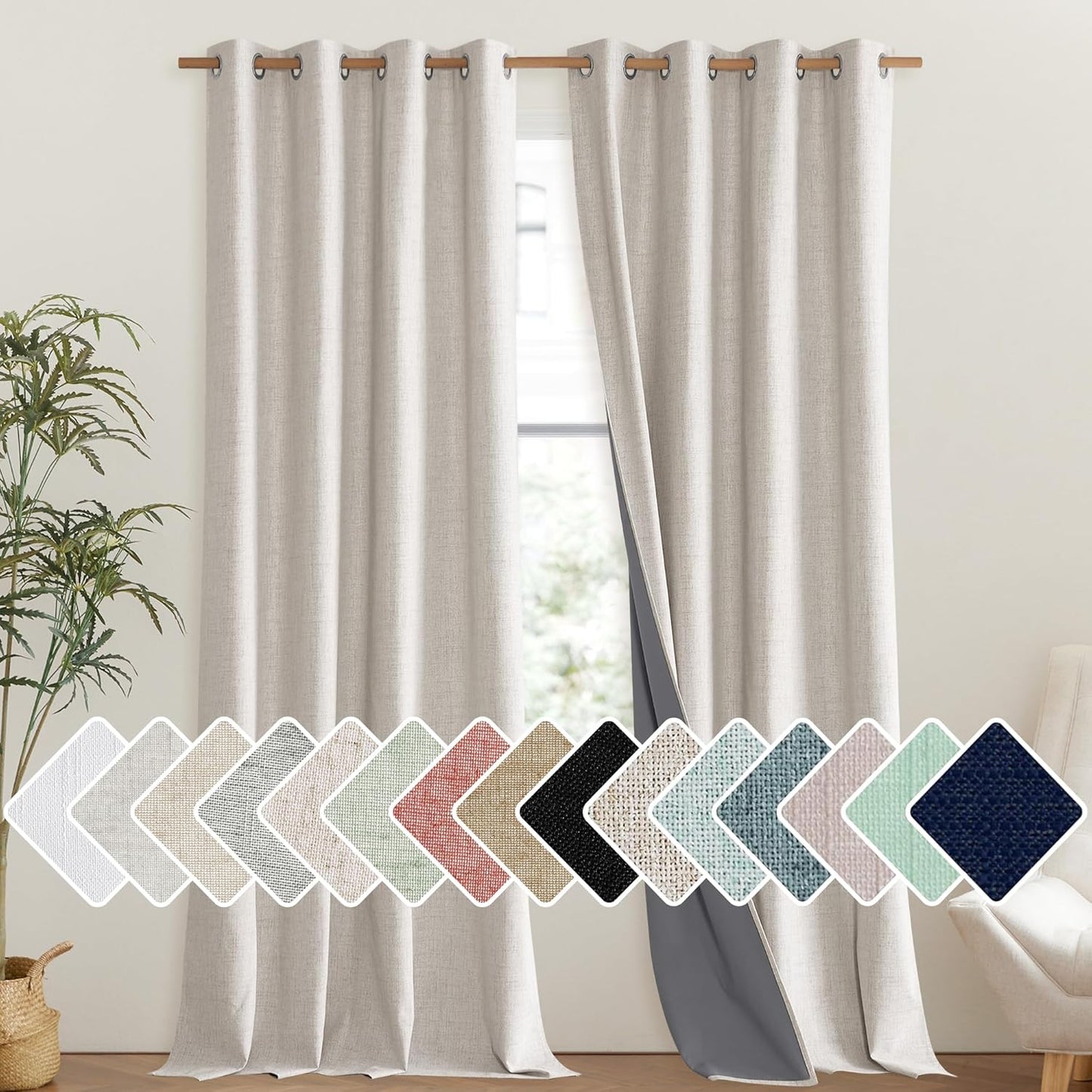NICETOWN Vintage Open Linen Weave Thermal Blackout Curtains