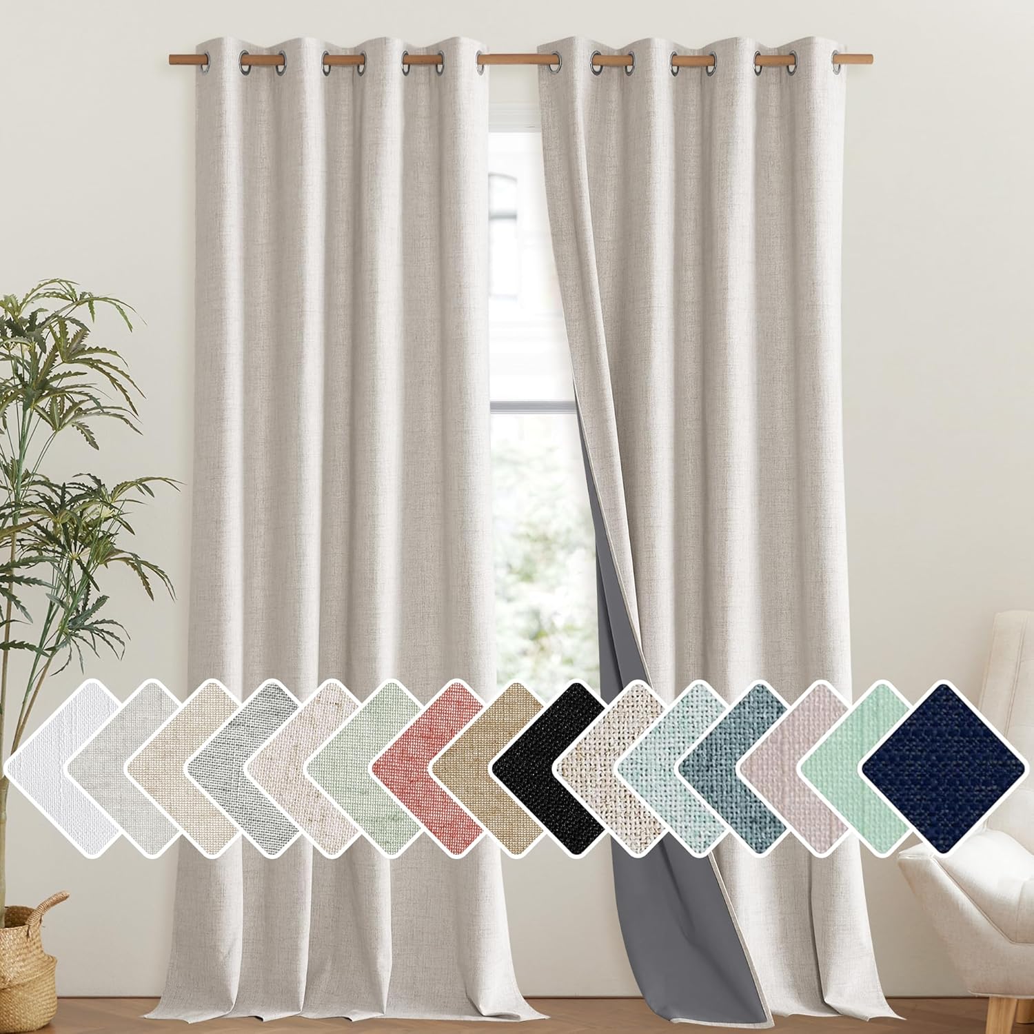 NICETOWN Vintage Open Linen Weave Thermal Blackout Curtains