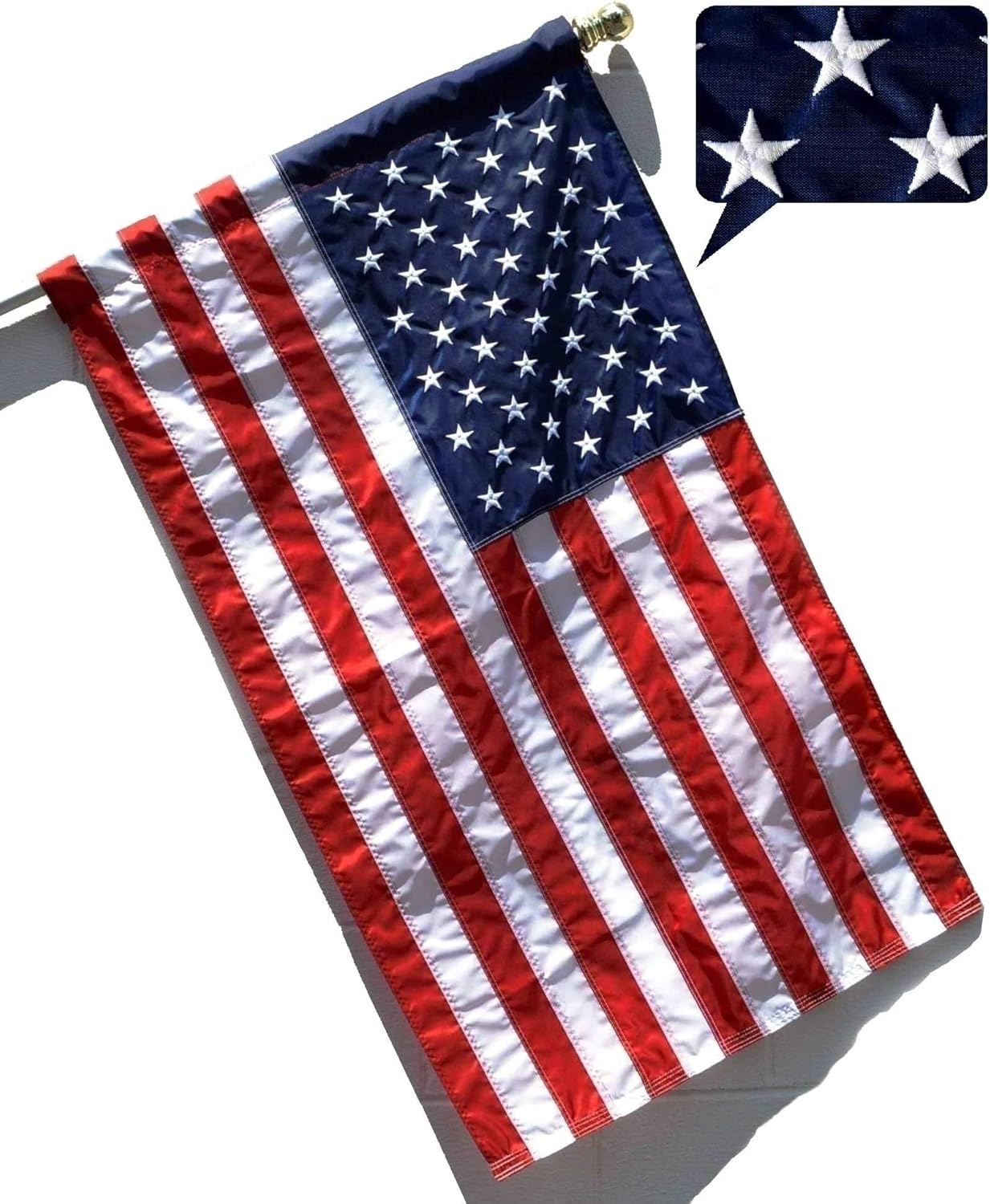 2.5x4 FT American Flag with Embroidered Stars and Sewn Stripes